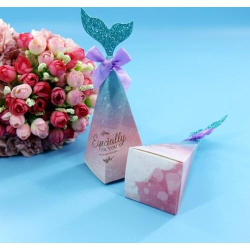 New 10pcs Pink Mermaid Tail Candy Boxes Wedding Little Gift Box Paper Gift Box Mermaid Theme Party Kids Birthday Candy Bags