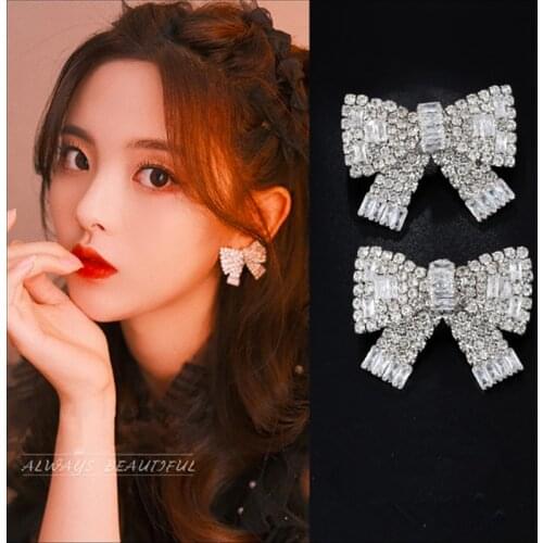 Yang Chaoyues same earrings with bowknot and super flash Earrings Korean style elegant high quality Earrings