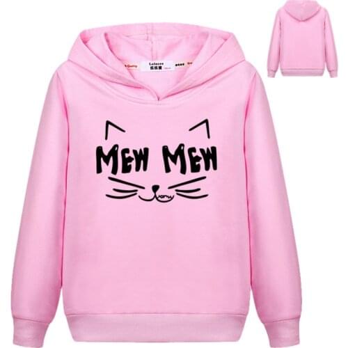 Autumn Winter Ear Cat MEW Harajuku PINK Pullover Hoodies Girls Hooded Sweatshirt Long Sleeve Thin Basic Top for Kids Boys