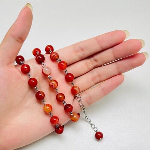 Natural Stone Necklace for Women Red Agate Halloween Stainless Steel Necklace Choker One Piece Korean Fashion Jeweley Wholesale