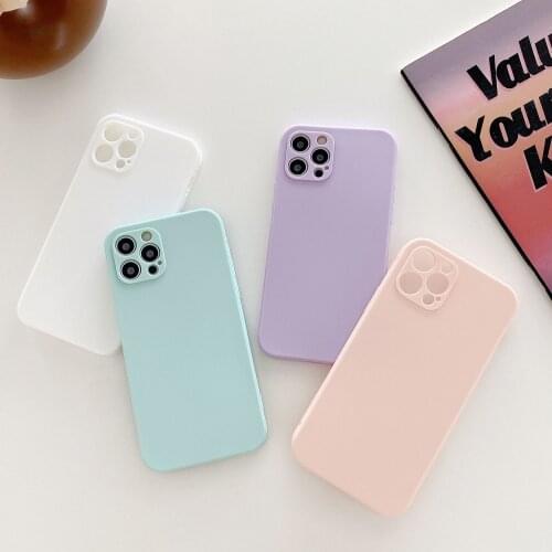 Candy Colorful Shockproof Phone Case For iPhone 11 12 Pro Max Mini XR XS Max X SE2020 8 7 Plus Plain Square Soft TPU Back Cover