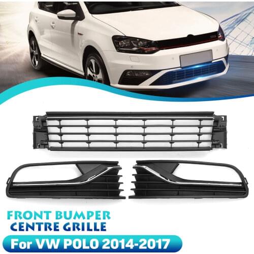 Auto Front Bumper Lower Centre Grille & Fog Lamp Cover Grills Set 6R0853677A9B9 For VW/Volkswagen Polo 2014 2015 2016 2017