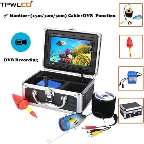 15m/30m/50m Cable 7" 720P 1000TVL Fish Finder Underwater Fishing Camera System For Sea/River Fishing With DVR And 12pcs LEDS