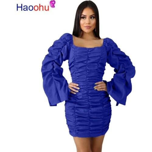 Sexy Off Shoulder Party Dress Ruched Mini Bandage Dress Autumn Elegant Stain Dress Women Long Sleeve Bodycon Dresses