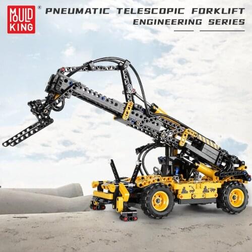 MOULD KING Remote Control Building Blocks Pneumatic Telescopic Forklift Truck Model High-Tech Toy MOC Bricks Children Gifts