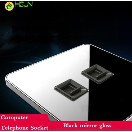 Type 86 Black Mirror Glass Computer Telephone Socket Network Broadband Fixed Telephone Combination Socket Panel Concealed