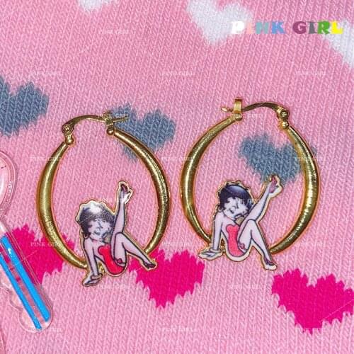 Y2K Jewelry Metal Girl Earrings for Women Cartoon Cute Vintage Harajuku Earrings Charms 90s Aesthetic New Friendship Gifts 2021