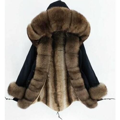 2020 New Women Winter Jacket Real Fox Fur Collar faux fur lining Thick Warm Real Fur Coat Long Parka