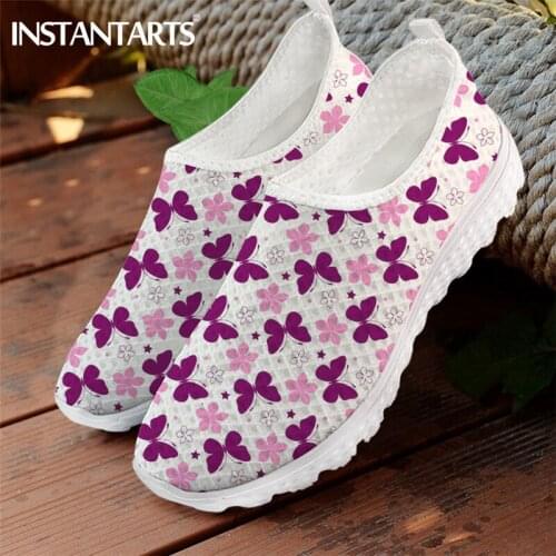 INSTANTARTS Women Cute Butterfly Printed Flat Shoes 2021 New Comfortable Nursing Sneaker Casual Breathable Mesh Footwear Mujer