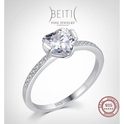 Beitil Sparkling Cubic Zirconia Luxury Heart 925 Sterling Silver Finger Ring For Women Classic Romantic Wedding Jewelry