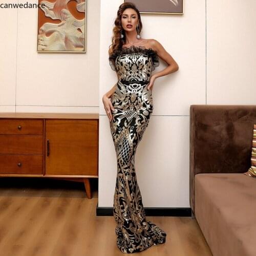 2020 Women Sexy Strapless Sequins Vevning Dress Elegant Sleeveless Celebrity Maxi Dress Slash Neck Bodycon Dress Vestidos