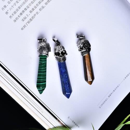 1PC Stylish natural crystal skull pendant wind chime from crystal rose quartz magic repair healing point wand gift jewelry