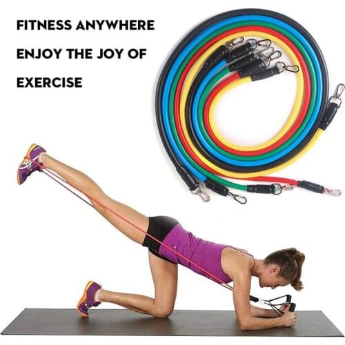 11pc/set Fitness Resistance Bands Pull Rope Latex Strength Workout Gym Exercises Equipment Home Elastic Bands for Body Trainning