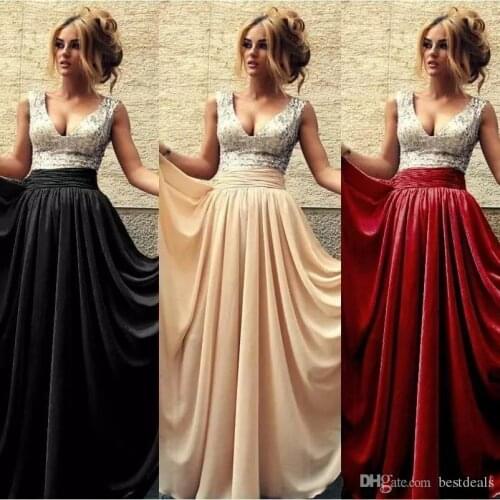2018 Cheap deep V Neck A Line bride Gown Arabic Prom party Dress Burgundy robe demoiselle d'honneur Sequins Bridesmaid Dresses