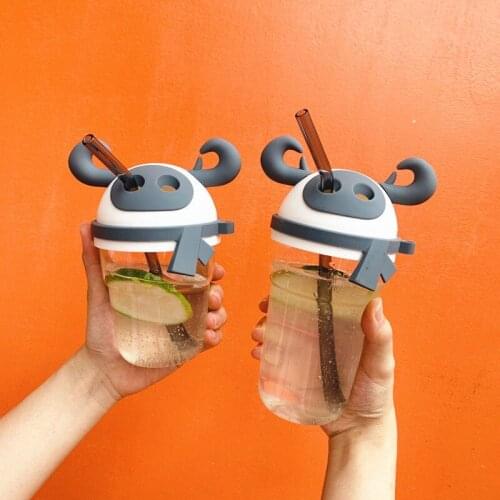 3D Cartoon Mug Kawaii Water Bottle Eco Friendly Glass with a Straw Glasses Cute Cups Waterbottle Glass Bottle