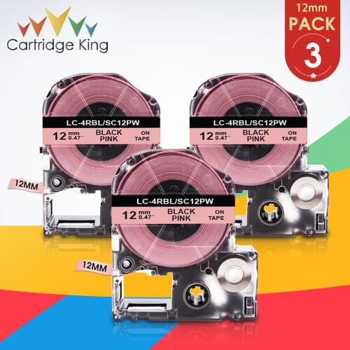 3PK Black on Pink Label Tape Replace for Epson Label Maker Typewriter Labeller for LW-600P LW-K400 Printer SC12PW LK-4RBL 12mm