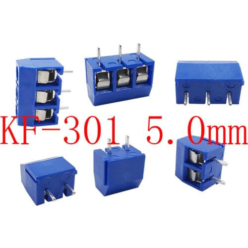 50/20/10Pcs 2Pin 3Pin KF301-5.0-2P KF301-5.0-3P Pitch 5.0mm Straight Spliceable Plug-in Screw PCB Terminal Block Connector