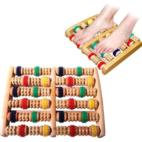6 Row Wooden Foot Massager Roller Heath Therapy Acupressure Relax Massage Pain Stress Relief Shiatsu Roller Feet Care Massager