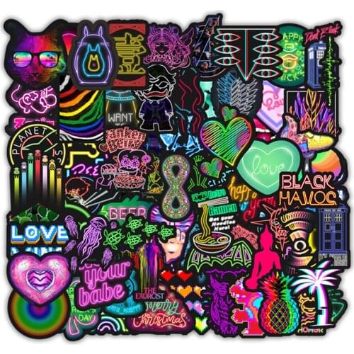 75PCS Neon Light Sticker Gifts Toys for Children Anime Cute Decals Stickers to Laptop Guitar Helmet Fridge Car Craft Supplies