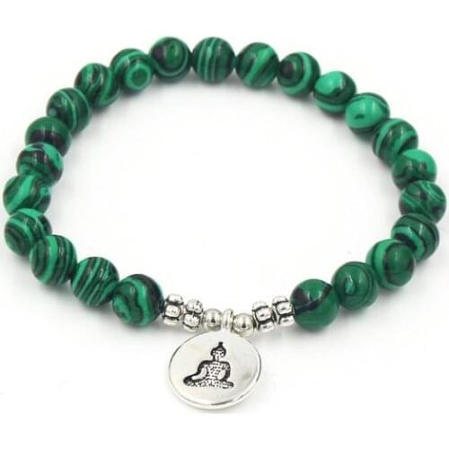 8mm hrh2 elastic adjusted Charm nature stone Lotus life tree Buddha head malachite Charm Chakra Healing Reiki Bracelet