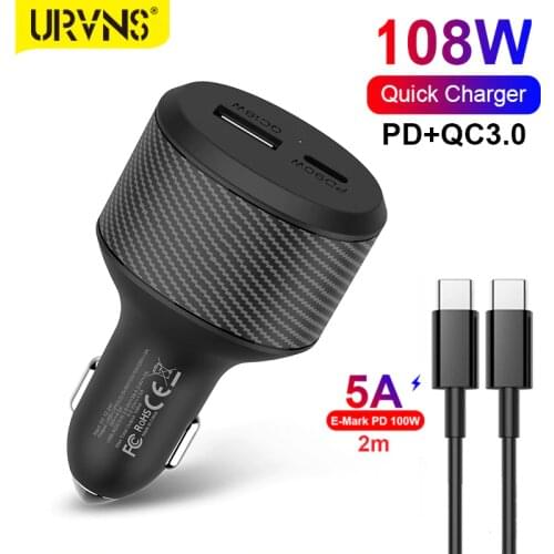 URVNS 108W USB C Laptop Car Charger, PD 90W 65W 60W 45W for MacBook HP Dell Laptops Car Charger Vehicle DC 12V-24V Auto Adapter