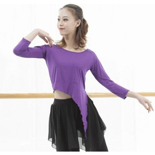 Ballet Round Neck Latin Dance Shirt 3/4 Sleeves Irregular Top