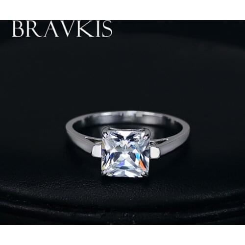 BRAVEKISS New zircon stone square engagement solitaire rings for women wedding band anillos mujer marriage jewelry anel BUR0134B