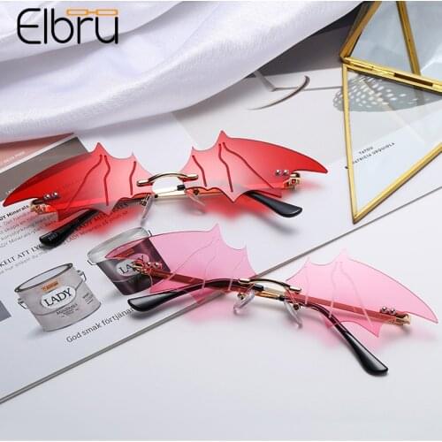 Elbru Metal Wing Shaped Sunglasses Personality Wacky Sunshades Fashion Vampire Sun Glasses Bat Colorful Lens Spectacles Unisex