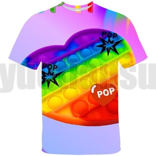 3D Family Games POP It T Shirt Summer T-shirt Rainbow Pop Fidget Tee Tops Kids Oversized Tshirt Kid Streetwear Teenagers O-Neck