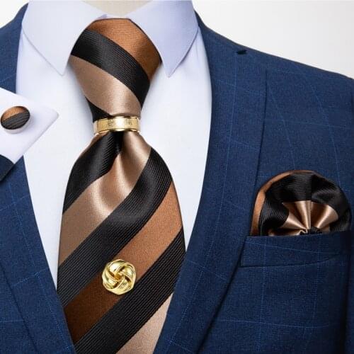 Classic Silk Men Tie Brown Black Striped Ties 8cm Necktie For Men Formal Wear Business Suit Wedding Party Gravatas Gift DiBanGu