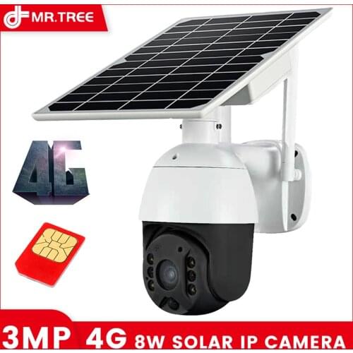 Outdoor 8W Solar Recharge Battery Audio IP Camera 4G LTE FDD GSM/WIFI PTZ Wireless Camera 3MP 1080P Security Surveillance Camera
