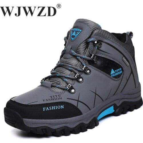 Mens Boots Leather Plush Warm Snow Boots Men Outdoor Climbing Hiking Sneakers Waterproof Work Ankle Boots Winter Shoes for Men