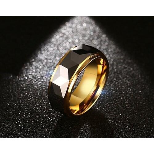 Recommend Top Quality 8mm Tungsten Steel Gold Color Mens Rings Party Wedding Jewelry Man Ring Size 7 8 9 10 11 12