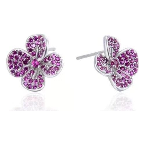 Simple Fashion New Flower Set Pink Crystal Studs , With Ear Plugs