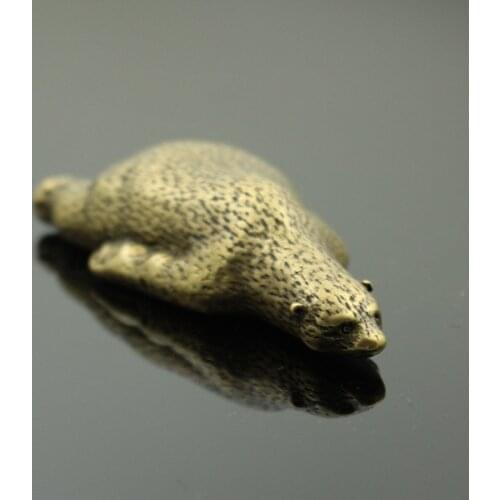 Retro Brass Polar Bear Statue Office Desktop Ornament Pure Copper Lying Cute Animal Figurines Miniatures Home Decorations Crafts