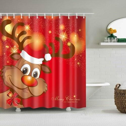 Christmas Decoration Santa Claus moose Shower Curtain Washable Eco-friendly Waterproof Curtain With Plastic Hook B1115