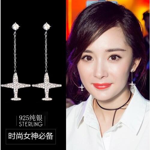 Rhinstone Zircon Aircraft Stud Earrings 925 Sterling Silver Long Stud Earrings Jewelry Pendientes Brincos Fashion Jewelry