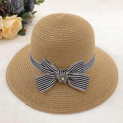 New Straw Sunhats Women Bowkont Flowers Visor Hats Lady Leisure Basin Beach Sunshade Cap Spring and Summer Fashion Caps H029