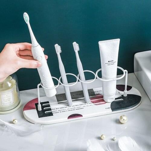 Nordic Diatom mud Iron Toothbrush Holder Storage Rack with Tray Home Storage Accessories Bathroom Tool For Electric Toothbrushes
