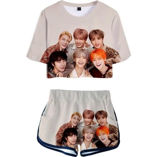2021 KPOP NCT Dew navel Sport Girls Short Sleeve tracksuit sports Girls Sexy Cool Two Pieces sets KPOP NCT Dew T-shirts Pants