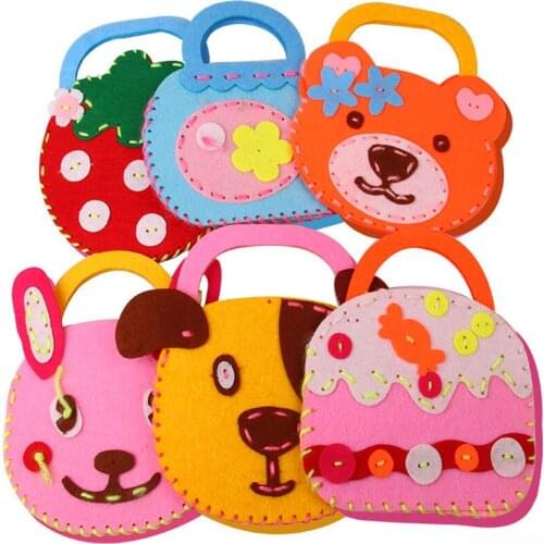 Pretty Kids Early Learning Handwork Cartoon Cake Strawberry & Animals Handbag Bag Nonwoven DIY Felt Fabric DIY Handmade Sewing