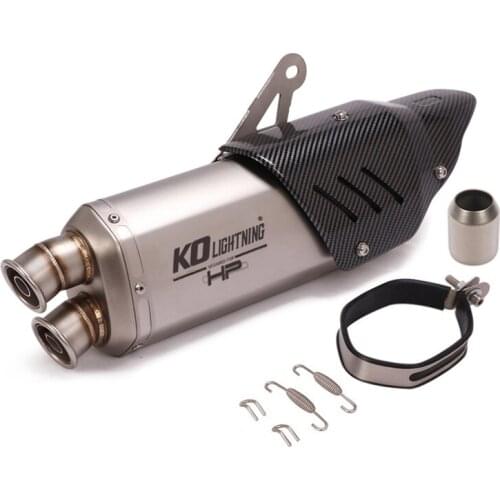 Unviersal 38-51mm Exhaust Muffler Pipe Motorcycle Dual-outlet Escape 2 Removable DB Killer with Carbon Fiber Heat Guard 490 mm