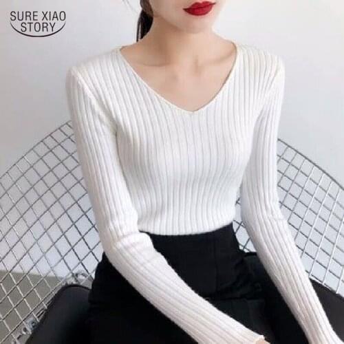 Vintage Slim Jumper Casual Sweaters Long Sleeve Knitted Sweater Women Autumn and Winter 2021 V Neck Woman Sweater Pullover 16251