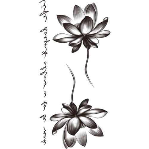 Lotus Branches Totem Waterproof Temporary Tattoo Sticker Black English Alphabet Fake Tattoos Flash Tatoos Arm Body Art for Women
