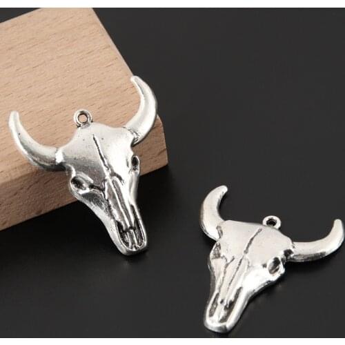 10pcs Silver Color 29x33mm 3D Bull OX Head Charms Animal Cow Pendant Fit DIY Jewelry Making Handcrafted Accessories