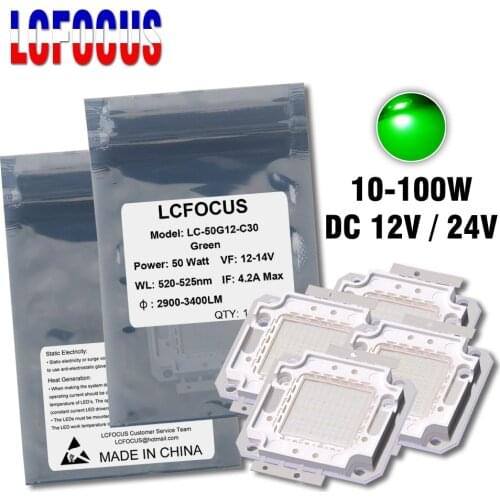 12V 24V LED COB Chip 10W 20W 30W 50W 100W Green 520-525nm Super Brightness No Need Driver for 10 20 30 50 100 Watt Light Beads
