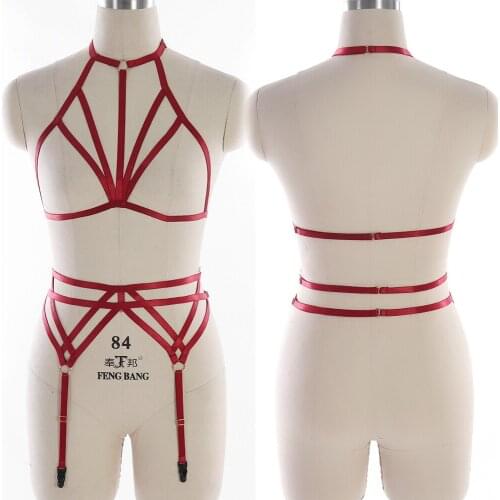 2PC Bdsm Body Harness Breast Bondage Bra Suspender Set Sexy Restrict Leg Garter Waist Belt Erotic Lingerie Fetish For Women