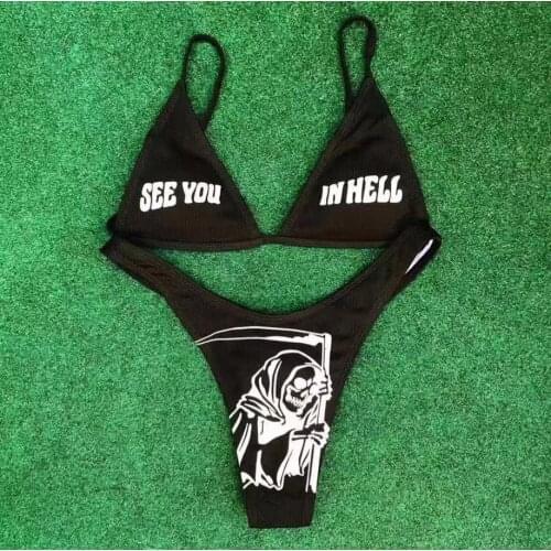 2021 Sexy Women’s Swimsuit Funny Printed 2Pcs Bikini Set Push Up Padded Swimwear Summer Beach Brazilian Bikinis Sets Biquini