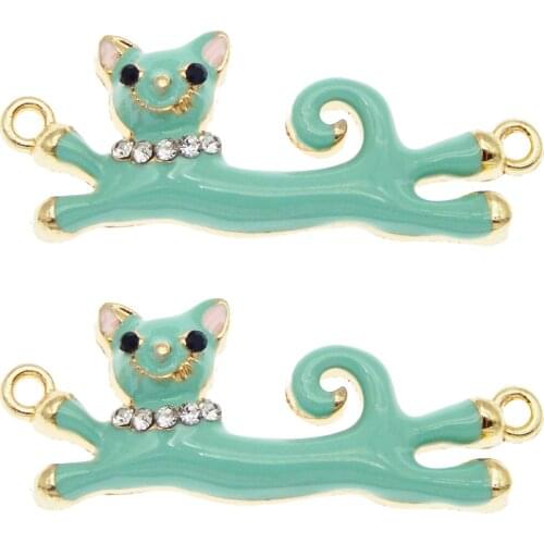 3pcs Enamel Cat Necklace Pendant Animal Jewelry Findings DIY Connector Handmade Bracelet Charms Keychain Accessories Choker