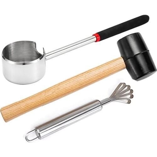 3PCS Coconut Opener Stainless Steel Coconuts Scraper Tool Kit For Meat Removal With Hammer Coconut Shell Breaker Punch Hole Tool